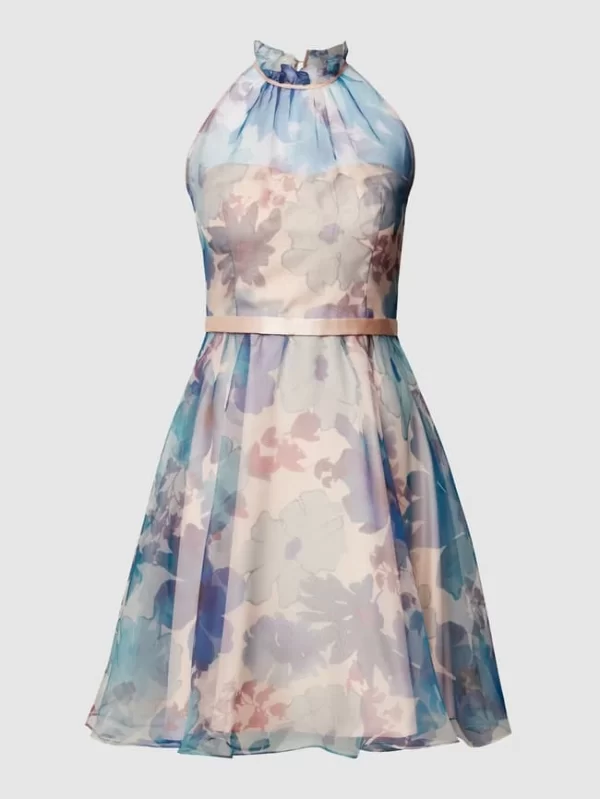 V.M. Cocktailkleid Mit Floralem Muster – Hellblau 3
