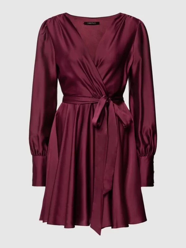 Swing Minikleid Mit Taillenband – Bordeaux Rot 3