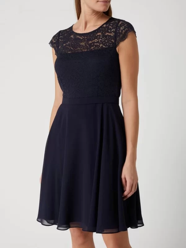 V.M. Cocktailkleid Aus Floraler Spitze Und Chiffon – Marineblau 5