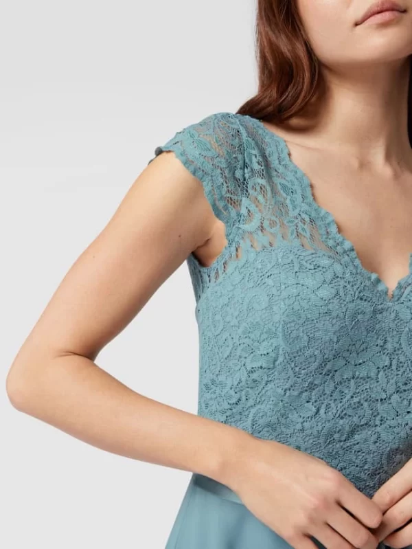 Swing Kurzärmeliges Abendkleid Mit Floralen Stickereien – Bleu 4