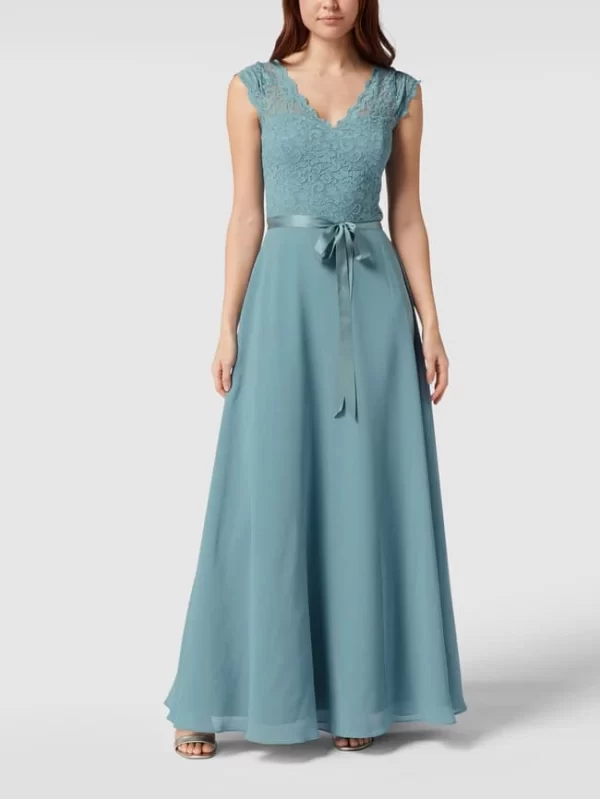 Swing Kurzärmeliges Abendkleid Mit Floralen Stickereien – Bleu 1