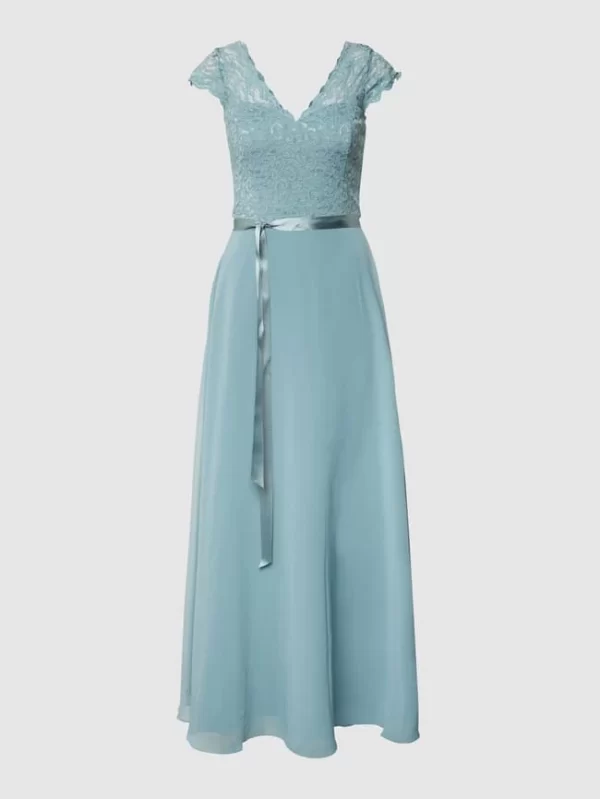 Swing Kurzärmeliges Abendkleid Mit Floralen Stickereien – Bleu 3