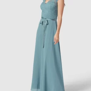 Swing Kurzärmeliges Abendkleid Mit Floralen Stickereien – Bleu 13