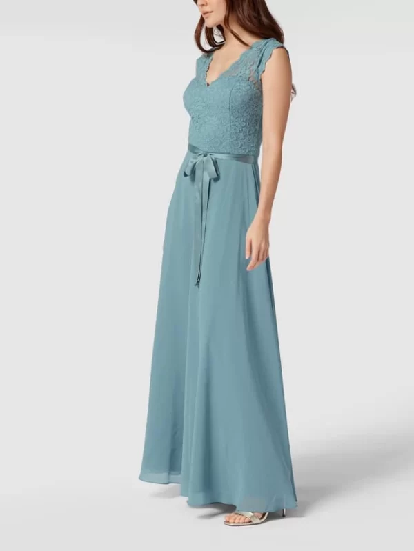 Swing Kurzärmeliges Abendkleid Mit Floralen Stickereien – Bleu 5