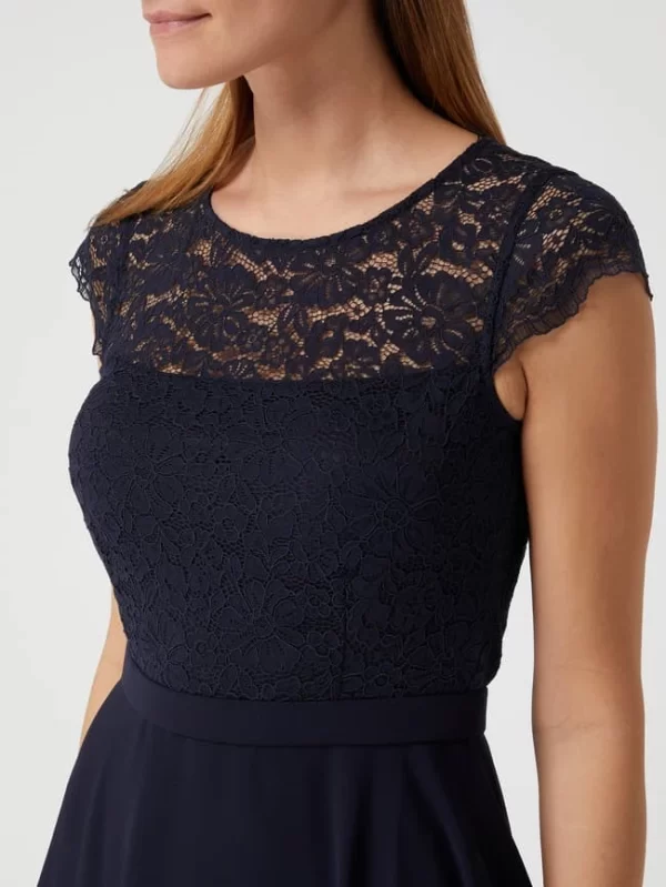 V.M. Cocktailkleid Aus Floraler Spitze Und Chiffon – Marineblau 4
