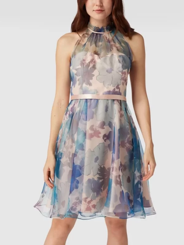 V.M. Cocktailkleid Mit Floralem Muster – Hellblau 5