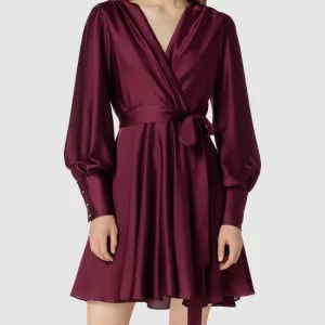 Swing Minikleid Mit Taillenband – Bordeaux Rot 13