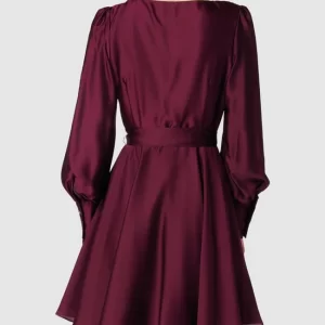 Swing Minikleid Mit Taillenband – Bordeaux Rot 15