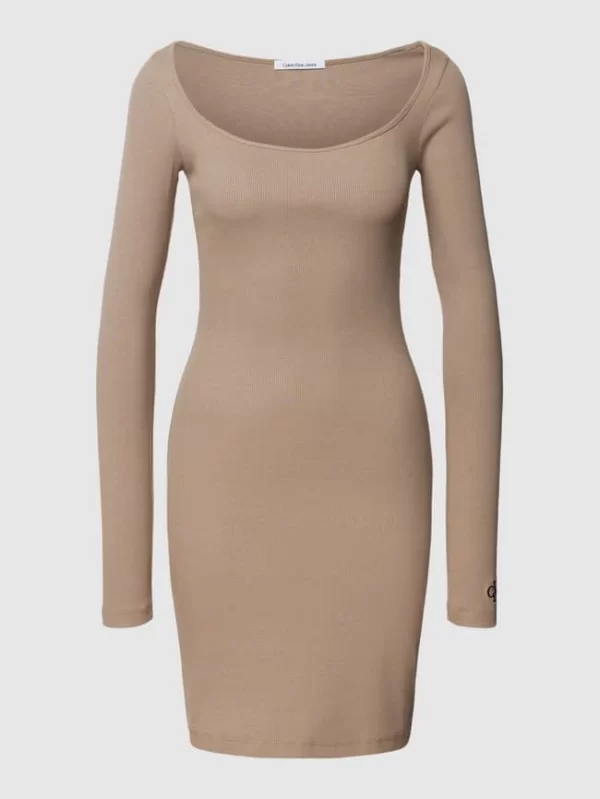 Calvin Klein Jeans Minikleid In Ripp-Optik Modell ‘SQUARE NECK RIB DRESS’ – Beige 3