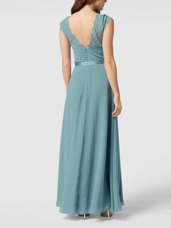 Swing Kurzärmeliges Abendkleid Mit Floralen Stickereien – Bleu 6