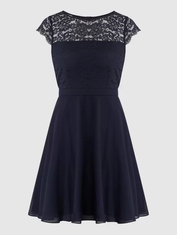 V.M. Cocktailkleid Aus Floraler Spitze Und Chiffon – Marineblau 3